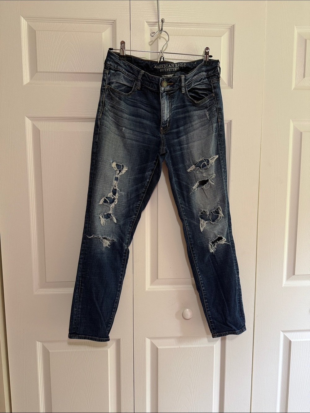 American Eagle Outfitters Dark Blue Distressed Ankle Jeans
